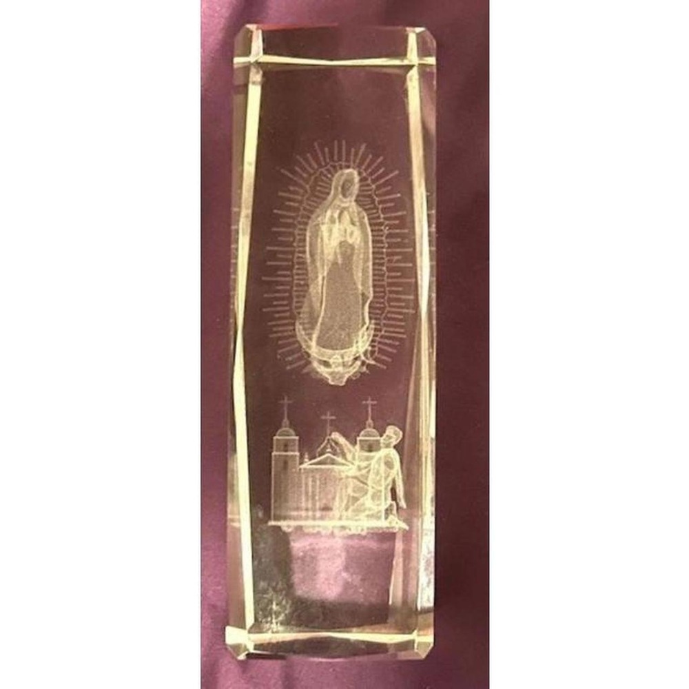 3D Laser Etched Crystal Our Lady of Guadalupe Juan Diego Religious Paperweight
